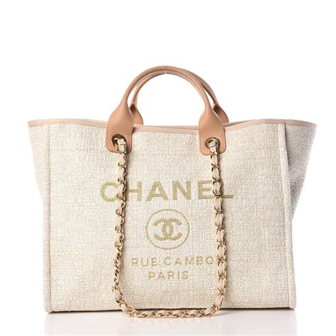 chanel canvas large deauville tote price|Chanel canvas tote light beige.